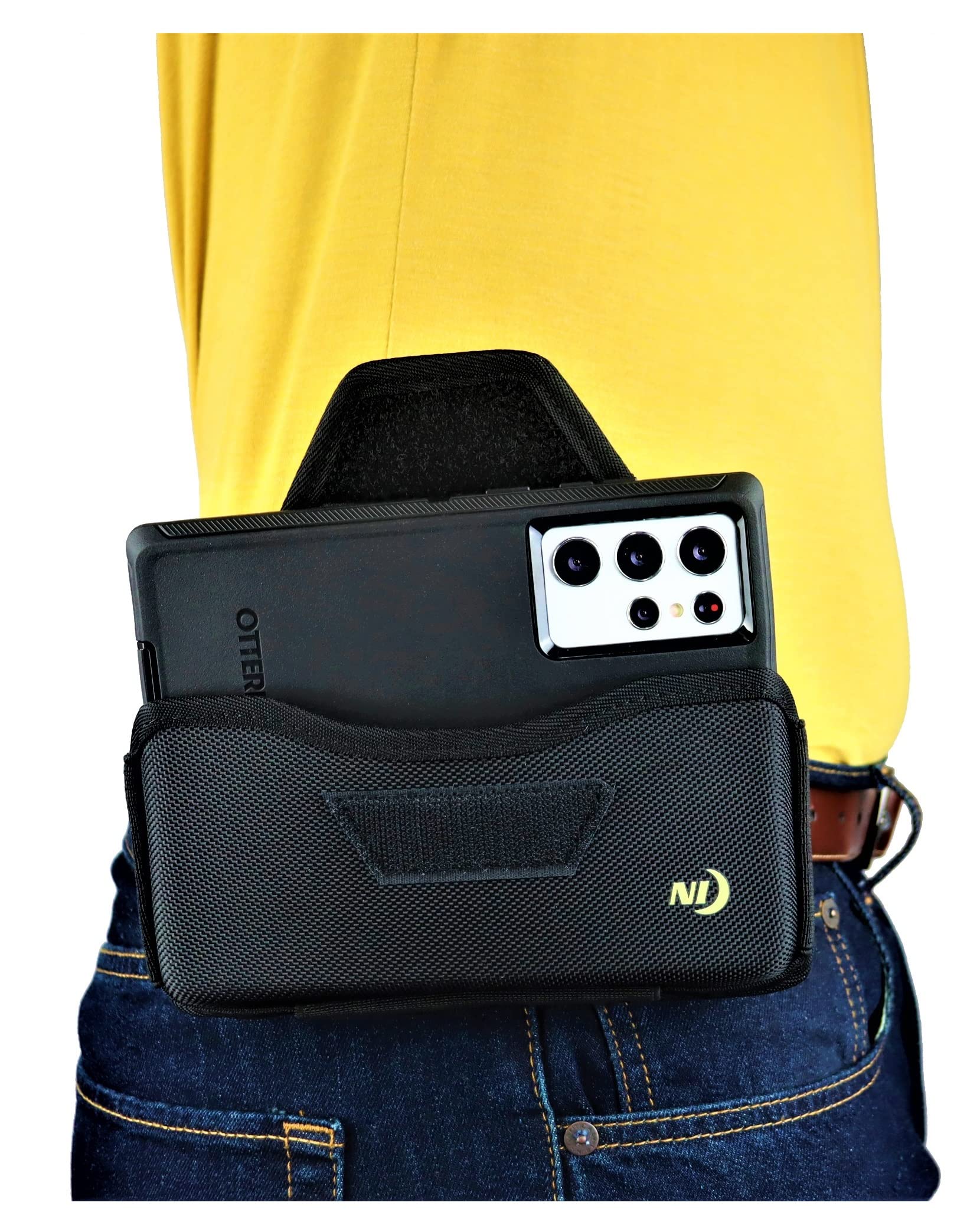 Nite Ize Hardshell Nylon Phone Pouch for Samsung Galaxy S24/S23/S22 Ultra/S21/S20 Plus 5G - Rugged Heavy Duty Holster with Fixed Belt Clip - Compatible with Defender & Commuter Cases (Horizontal Carry) - Perfect for Outdoor Activities, Construction Work & Active Lifestyles