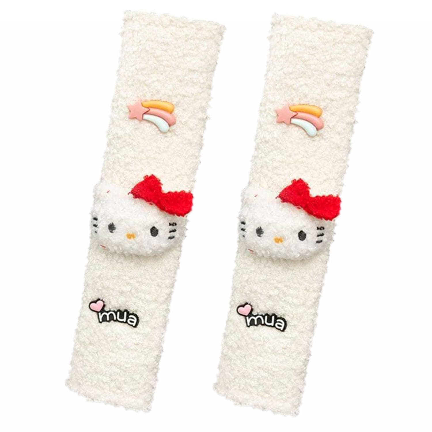Cute Anime Cat Car Seat Belt Cover - 2-Piece Set for Neck Protection & Comfort - Kawaii Car Accessories for Women - Perfect for Long Drives & Road Trips (White Cat Design)