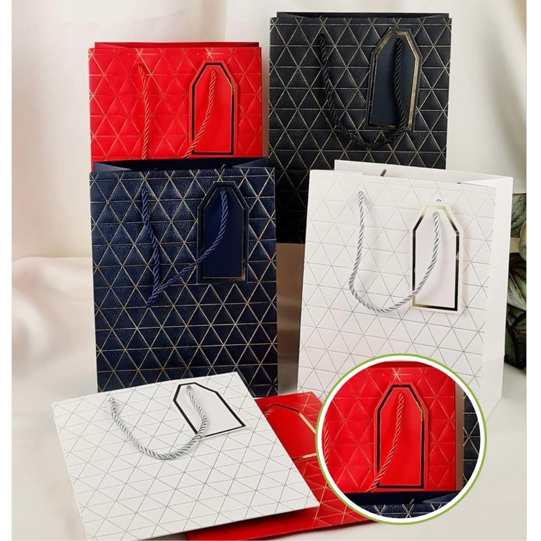 Golden Stripe Gift Bags 6-Pack with Handles - Perfect for Weddings, Christmas & Birthday Gifts