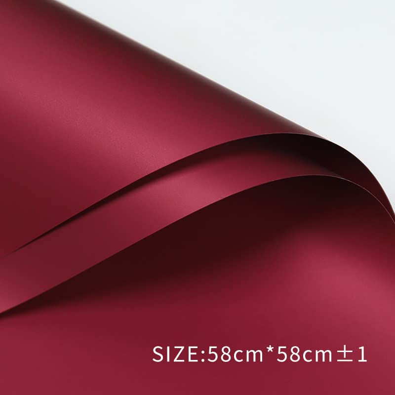 XICHEN 20 Sheets Korean Style Waterproof Floral Wrapping Paper - 58x58cm (22.8x22.8 Inch) for Bouquets, DIY Crafts, Gift Wrapping - Vibrant Wine Red Design - Perfect for Weddings, Birthdays & Home Decor