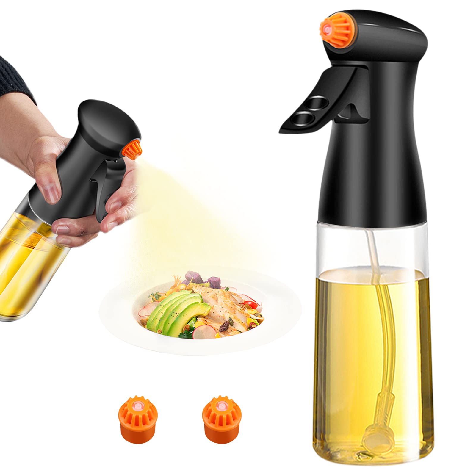 AHOUGER 210ml Premium Glass Oil Sprayer Bottle for Cooking - Olive Oil Mister Dispenser with 3 Nozzles | Perfect for Air Fryer, BBQ, Baking, Salad Dressing & Healthy Meal Prep