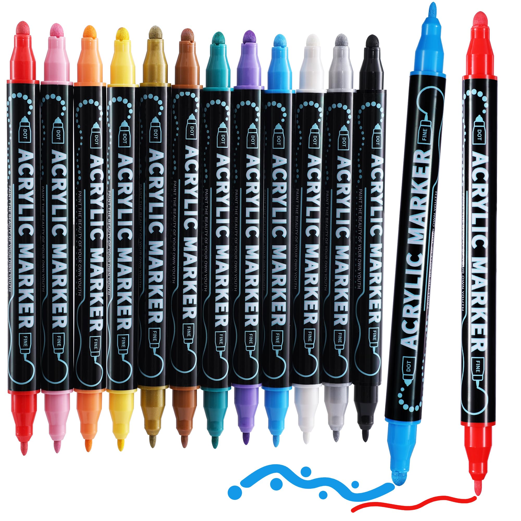 12 Colors Waterproof Dual Tip Acrylic Paint Markers - Fine & Dot Tip for Wood, Rock, Canvas, Glass, Ceramic - Premium Art Supplies for DIY Crafts, Home Decor, Scrapbooking & Gift Customization