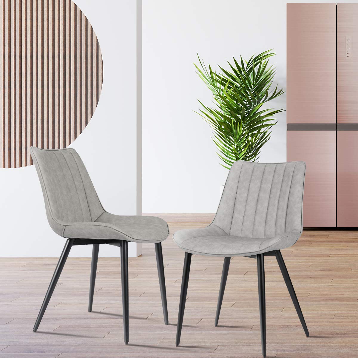 Mid Century Modern Faux Leather Dining Chairs Set of 2 - Upholstered Kitchen & Living Room Chairs with Metal Legs in Gray - Perfect for Small Spaces, Breakfast Nooks & Contemporary Dining Areas