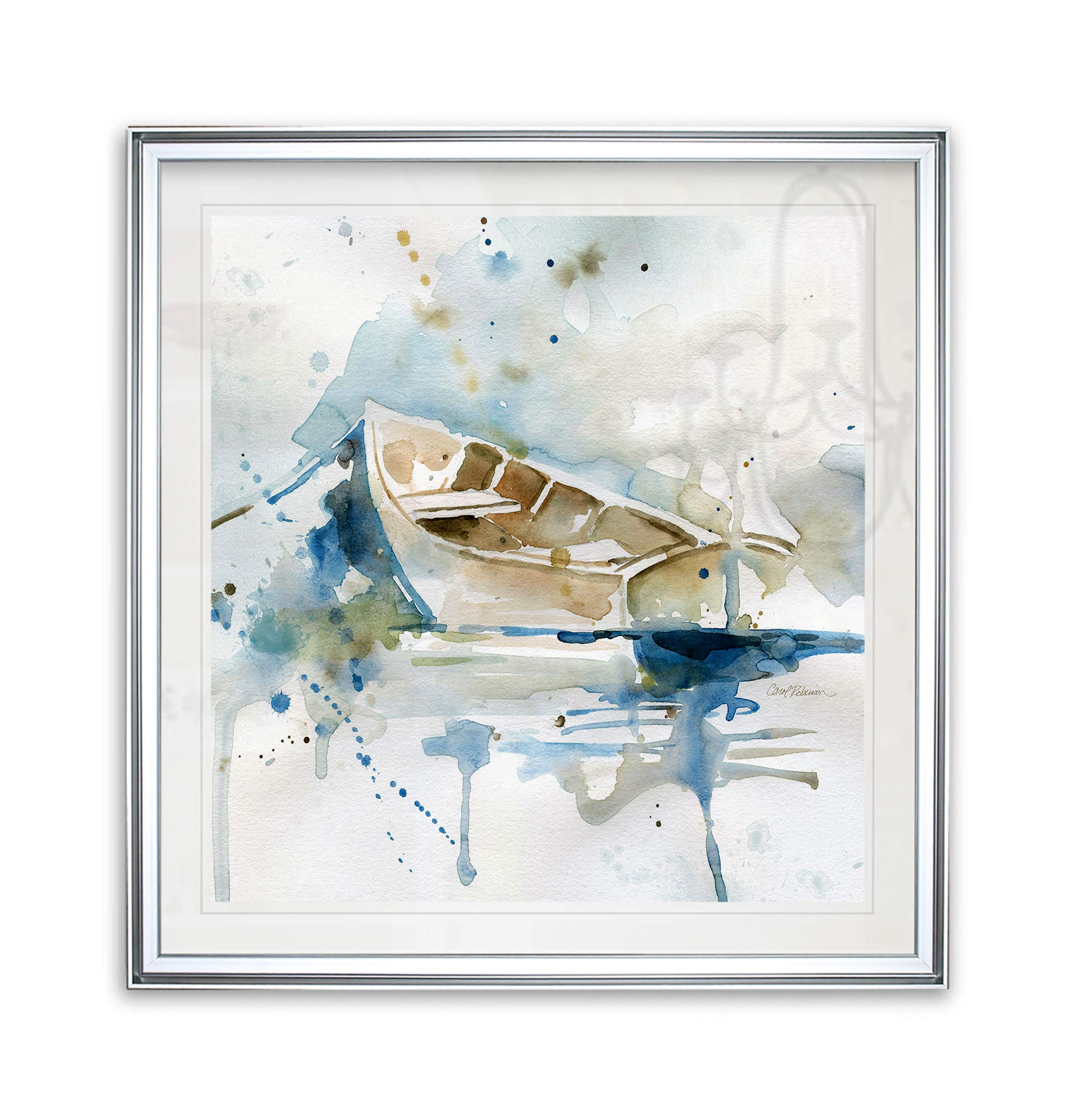 Malibu Marina II Floating Sailboat Art - Framed Giclee Canvas Print - Nautical Wall Decor Painting for Living Room, Bedroom & Office - Coastal Home Decor