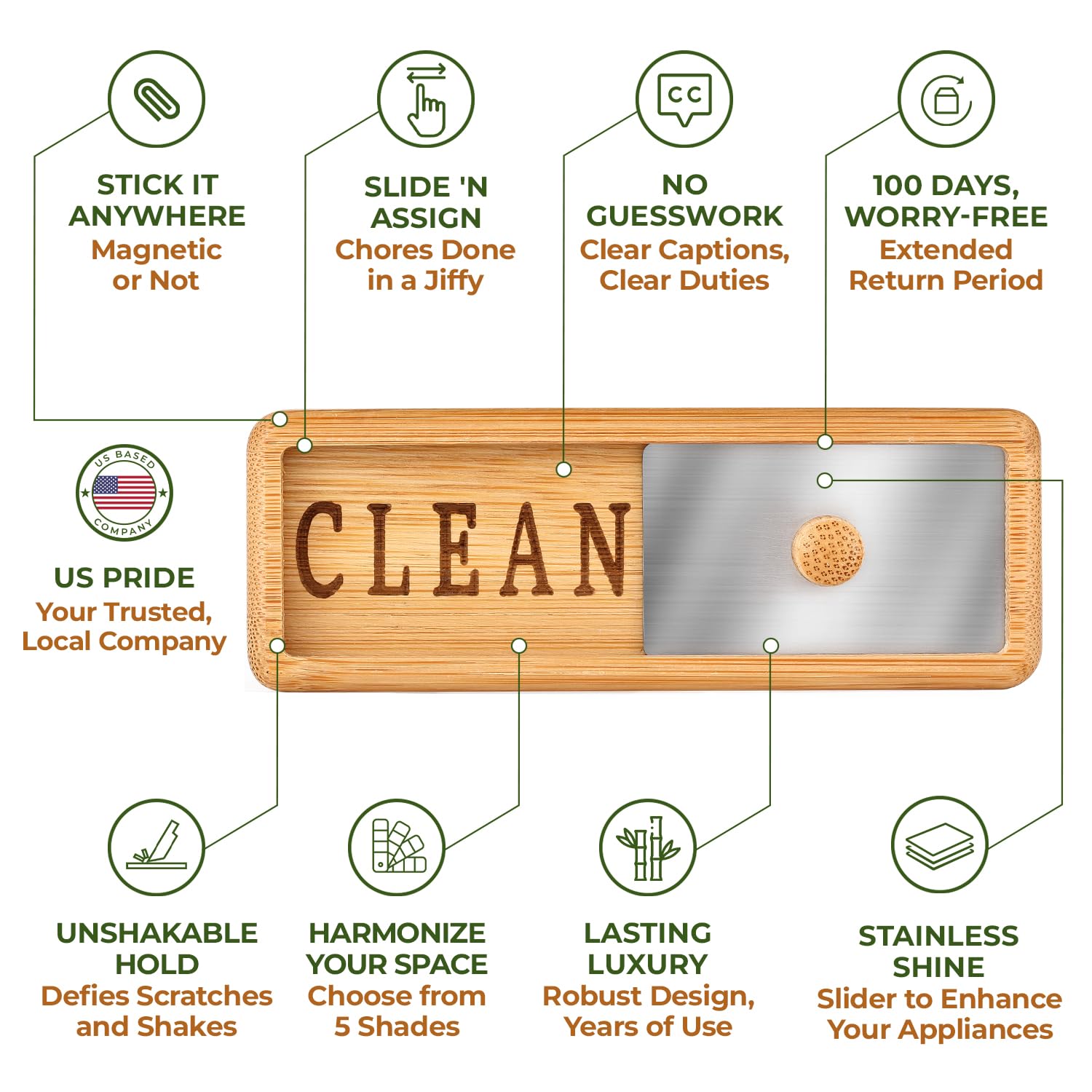 TEYGA Dishly - Unbreakable Bamboo Dishwasher Magnet for Clean/Dirty Status - Eco-Friendly Kitchen Gadget for Dishwasher Organization | Perfect for Home, Office & RV Use