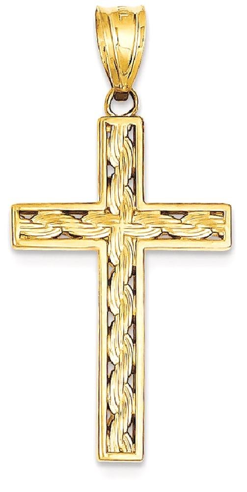 14K Solid Yellow Gold Rope Chain Necklace with Latin Mexican Holy Cross Pendant - Religious Jewelry for Women, Jesus Christ Charm, Catholic Gifts for Baptism, First Communion & Everyday Faith Wear