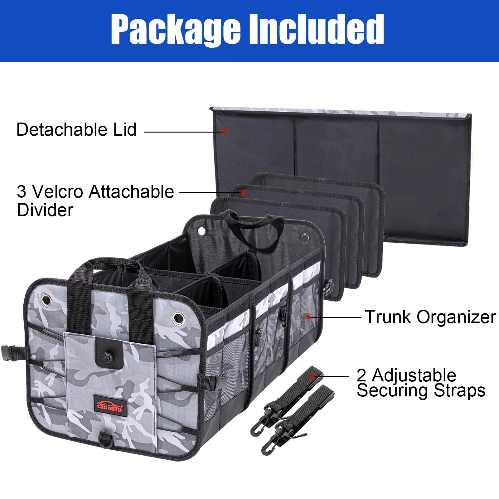 Collapsible Car Trunk Organizer with 6 Compartments - Waterproof Cargo Storage for SUV, Truck & Vehicle - Portable Auto Organizer (Camouflage) | Perfect for Road Trips, Grocery Shopping & Outdoor Adventures