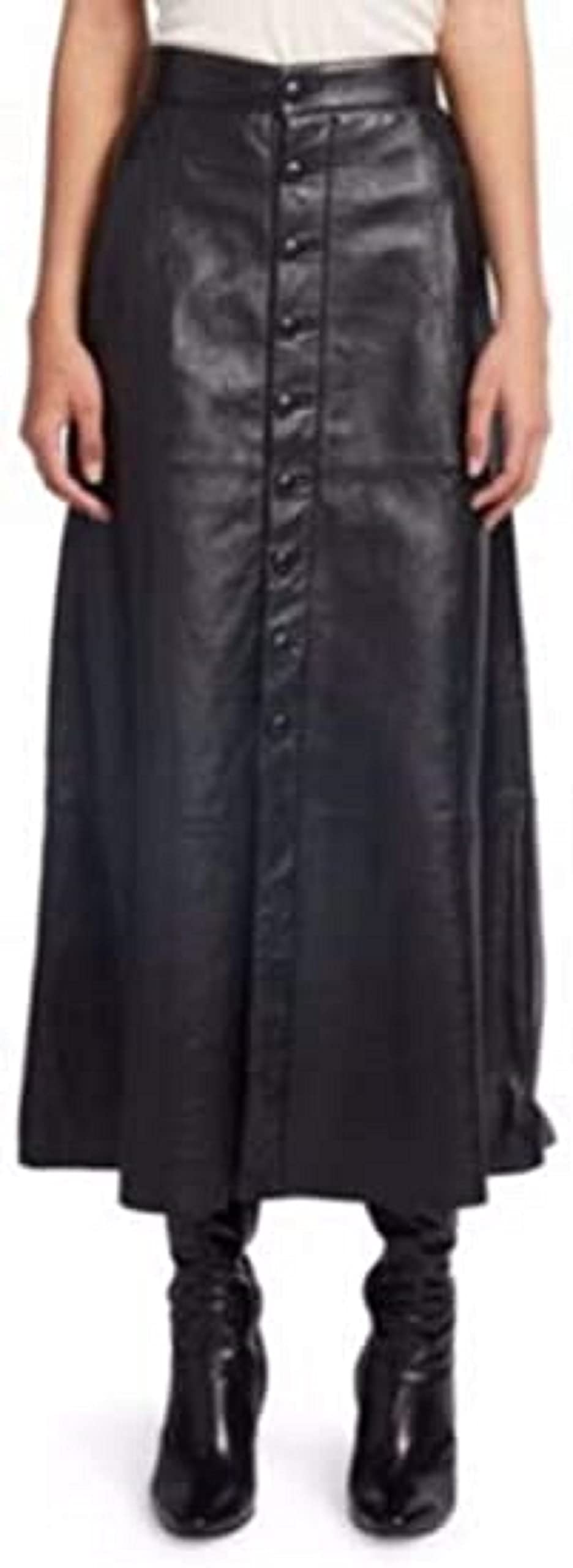 D DOLLY LAMB Genuine Leather Midi Skirt for Women - Slim Fit A-Line Skirt for Office, Date Night & Casual Wear
