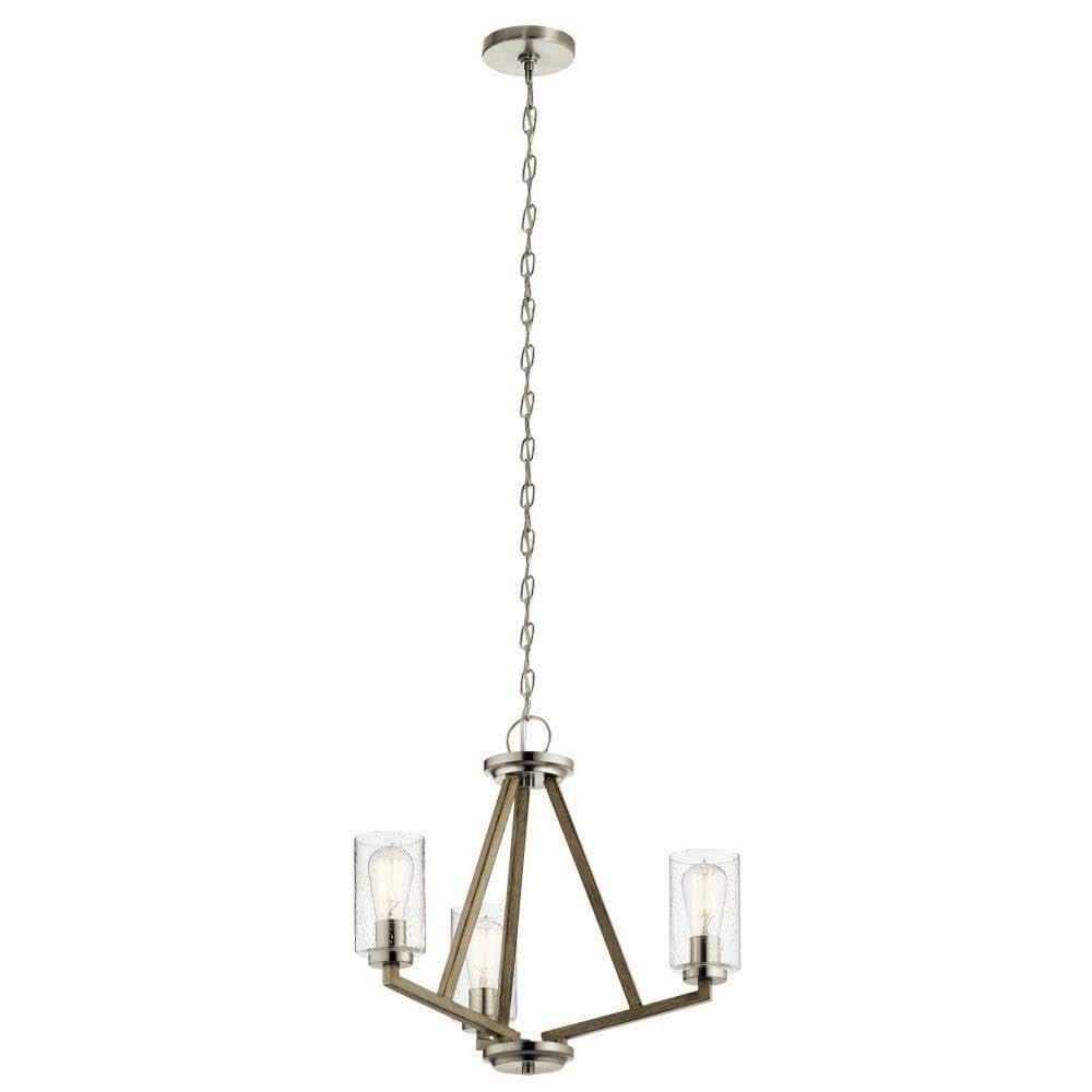 3-Light Modern Geometric Chandelier with Clear Seeded Glass in Distressed Antique Gray Finish - Perfect for Dining Room, Living Room, and Bedroom Lighting