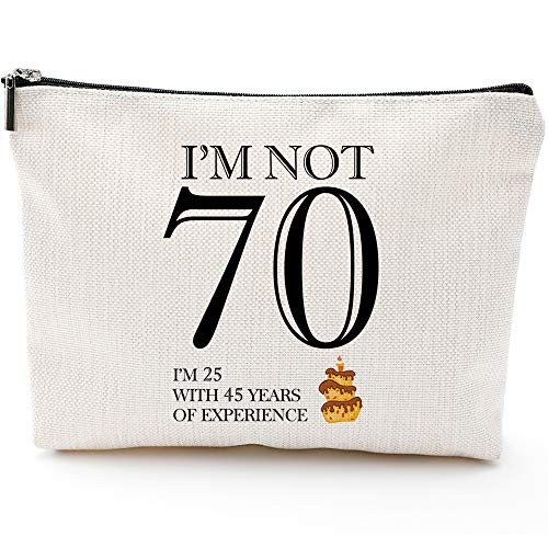 Funny 70th Birthday Gifts for Women - 'I'm Not 70' Makeup Travel Case & Cosmetic Bag - Perfect Gift for Mom, Grandma & Senior Women - Ideal for Travel, Parties & Special Occasions