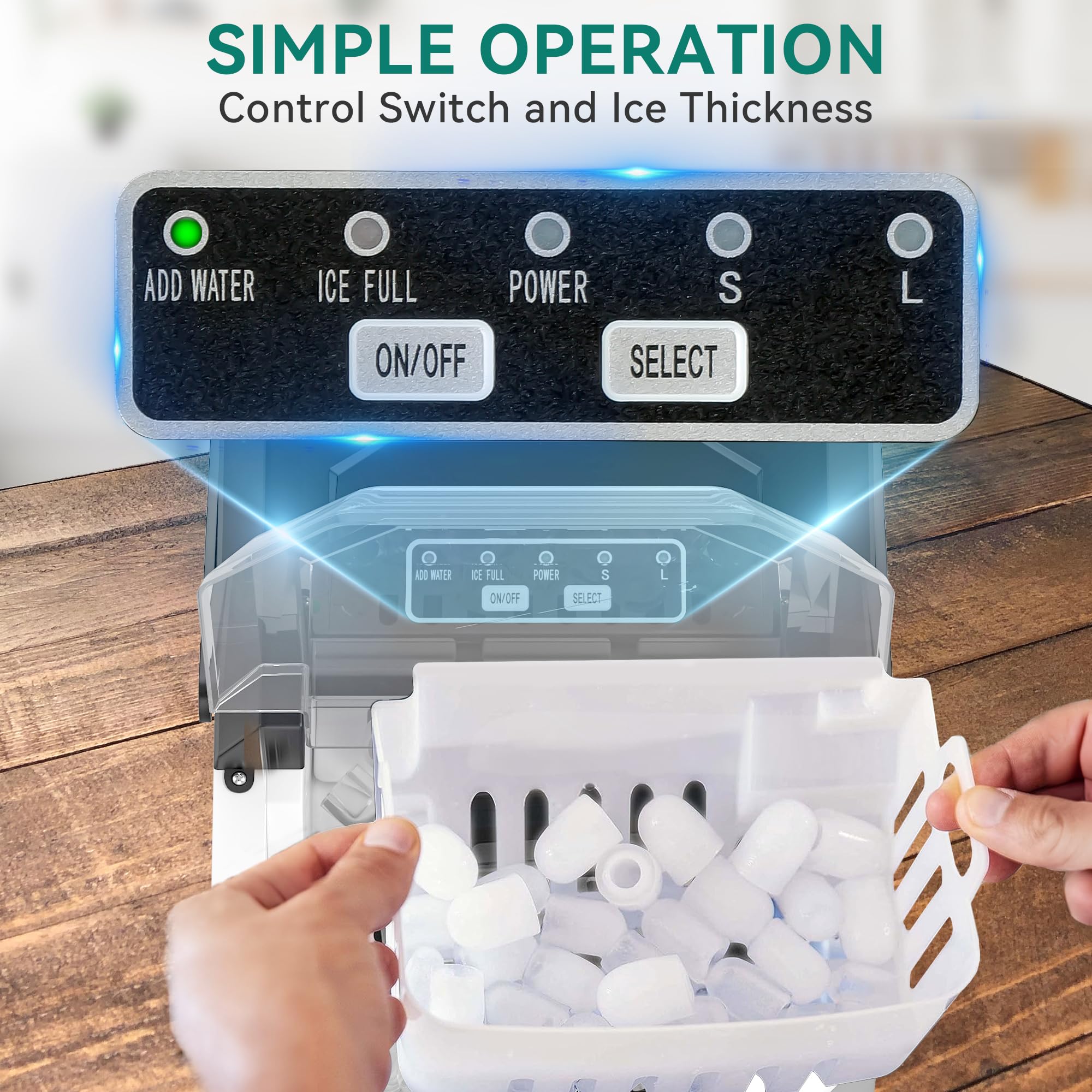 YITAHOME Portable Countertop Ice Maker Machine - 9 Ice Cubes in 6 Minutes, 26LBS/24H - Stainless Steel Self-Cleaning Compact Ice Maker with Handle, Scoop & Basket - Perfect for Home, Office, RV, Boat & Outdoor Parties