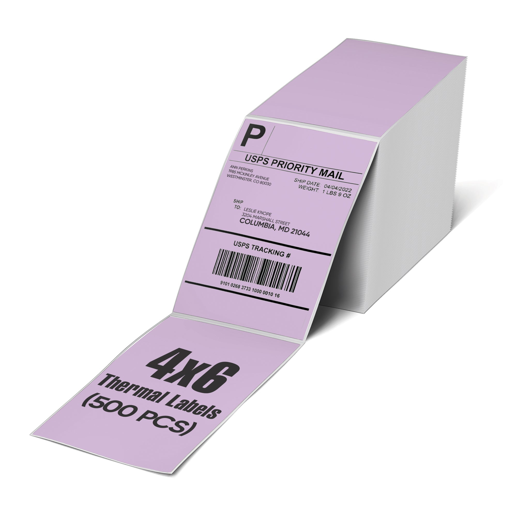 4X6 Thermal Labels Purple Fanfold - 500 Count for Shipping, Inventory & Barcode Printing - Compatible with Zebra, Dymo & Thermal Printers