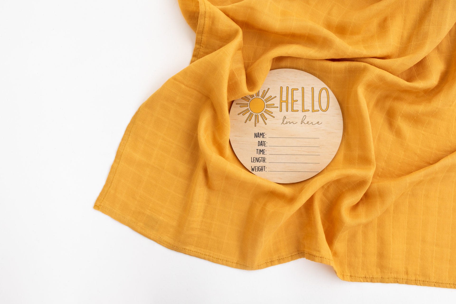 Personalized Wooden Welcome Sign - Hello I'm Here Sun Plaque for Home & Office Decor - Perfect for Front Door, Baby Announcements, and Housewarming Gifts