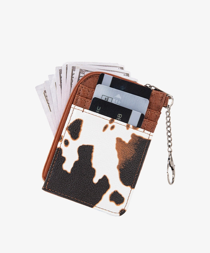 Wrangler Cow Print Mini Zip Card Holder - Stylish & Compact Wallet for Everyday Use, Travel, and Outdoor Adventures
