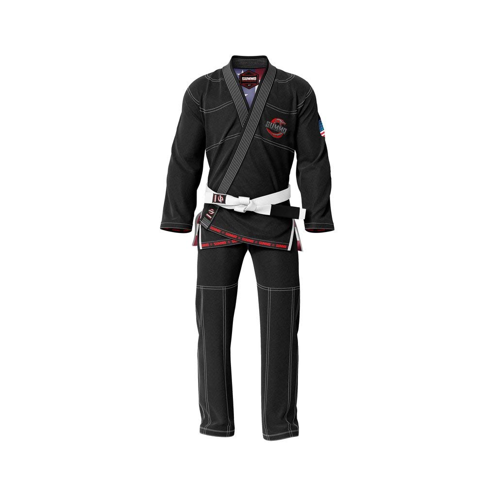 Premium American Black Sublimation Brazilian Pearl Weave Jiu Jitsu Gi with Built-in Rash Guard & Lining - Lightweight BJJ Uniform for MMA, Grappling & Competition Training