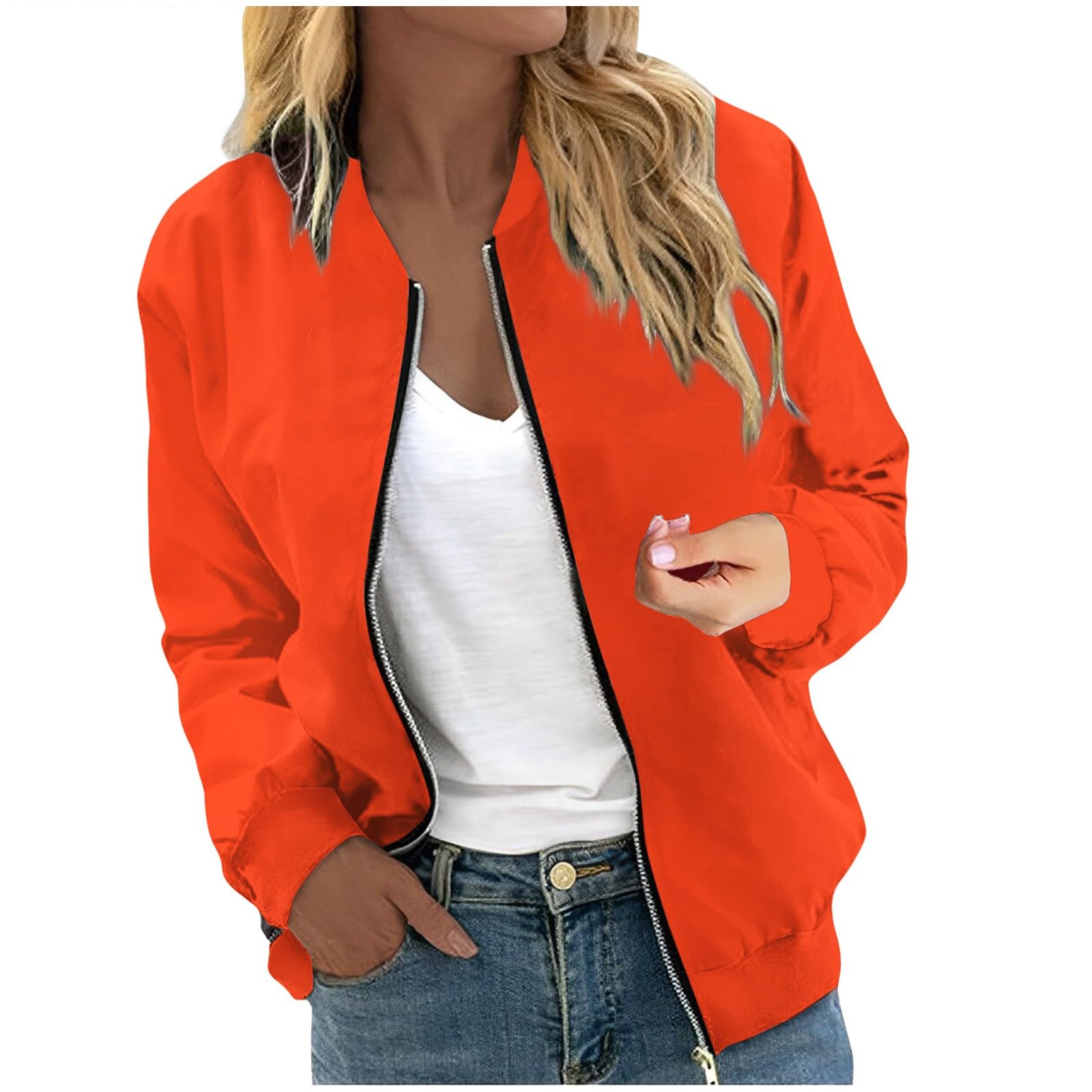 Women's Floral Zip Up Bomber Jacket - Lightweight Spring Long Sleeve Coat with Stand Collar - Casual Short Outerwear Tops for Daily Wear, Date Night & Outdoor Activities