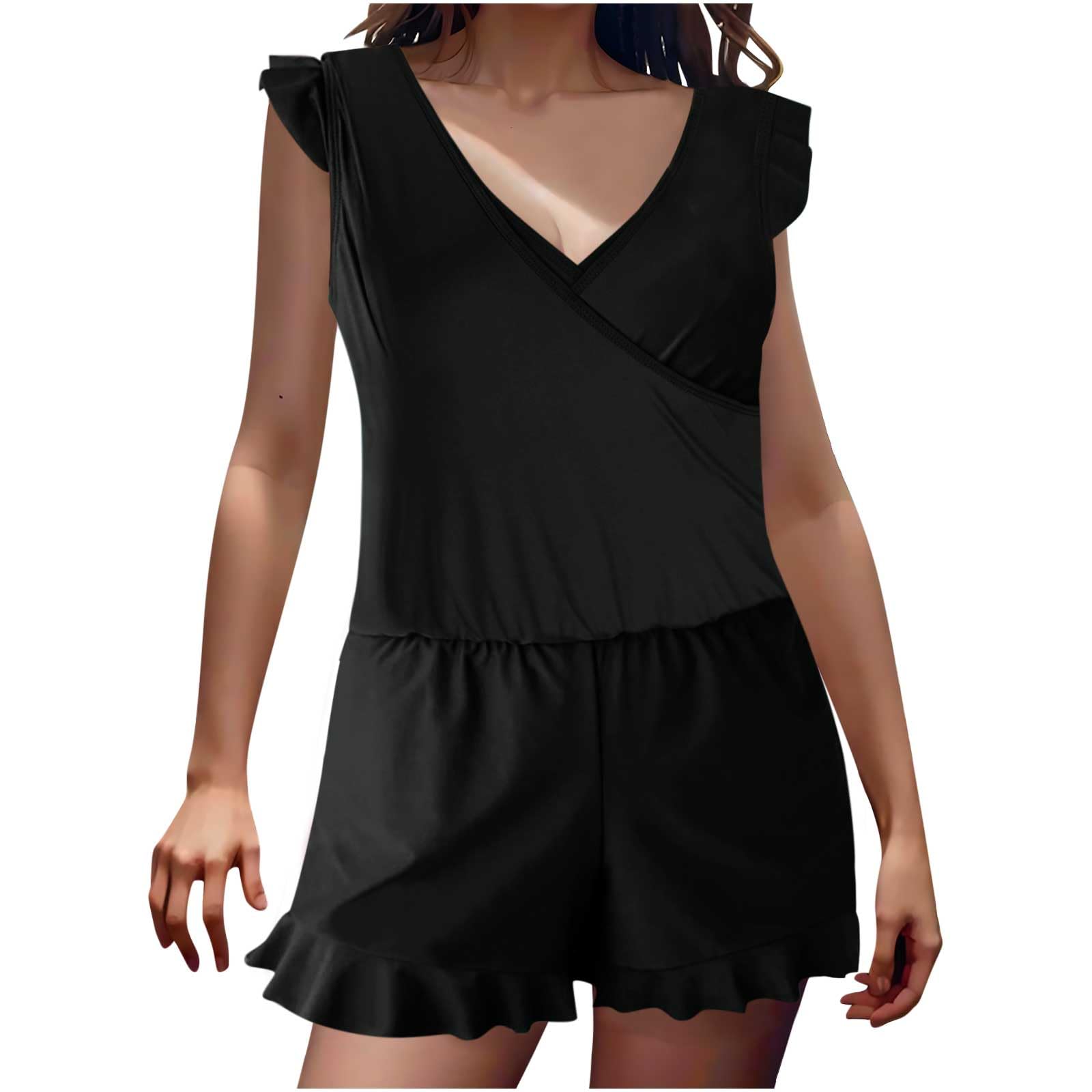 Women's Ruffle Sleeve Romper Swimsuits - One Piece Bathing Suit with Built-in Bra & Shorts | Perfect for Beach Vacations, Pool Parties & Summer Getaways