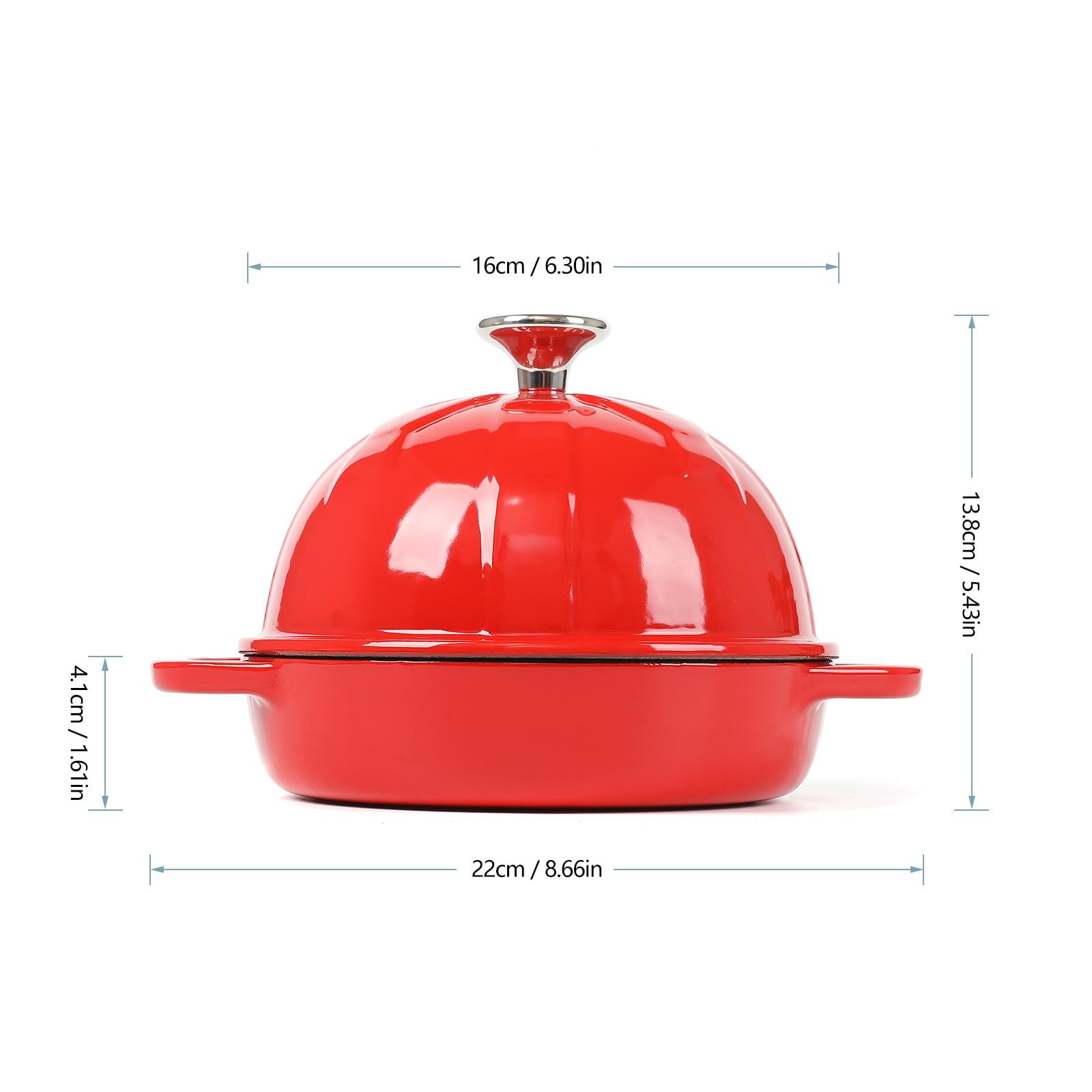 HAWOK 6.3 Inch Enameled Cast Iron Bread Cloche - 16cm Round Sourdough Baking Pan with Lid, Red Dutch Oven for Artisan Bread, Pizza Stone & Homemade Pastries - Perfect for Baking, Serving & Kitchen Decor