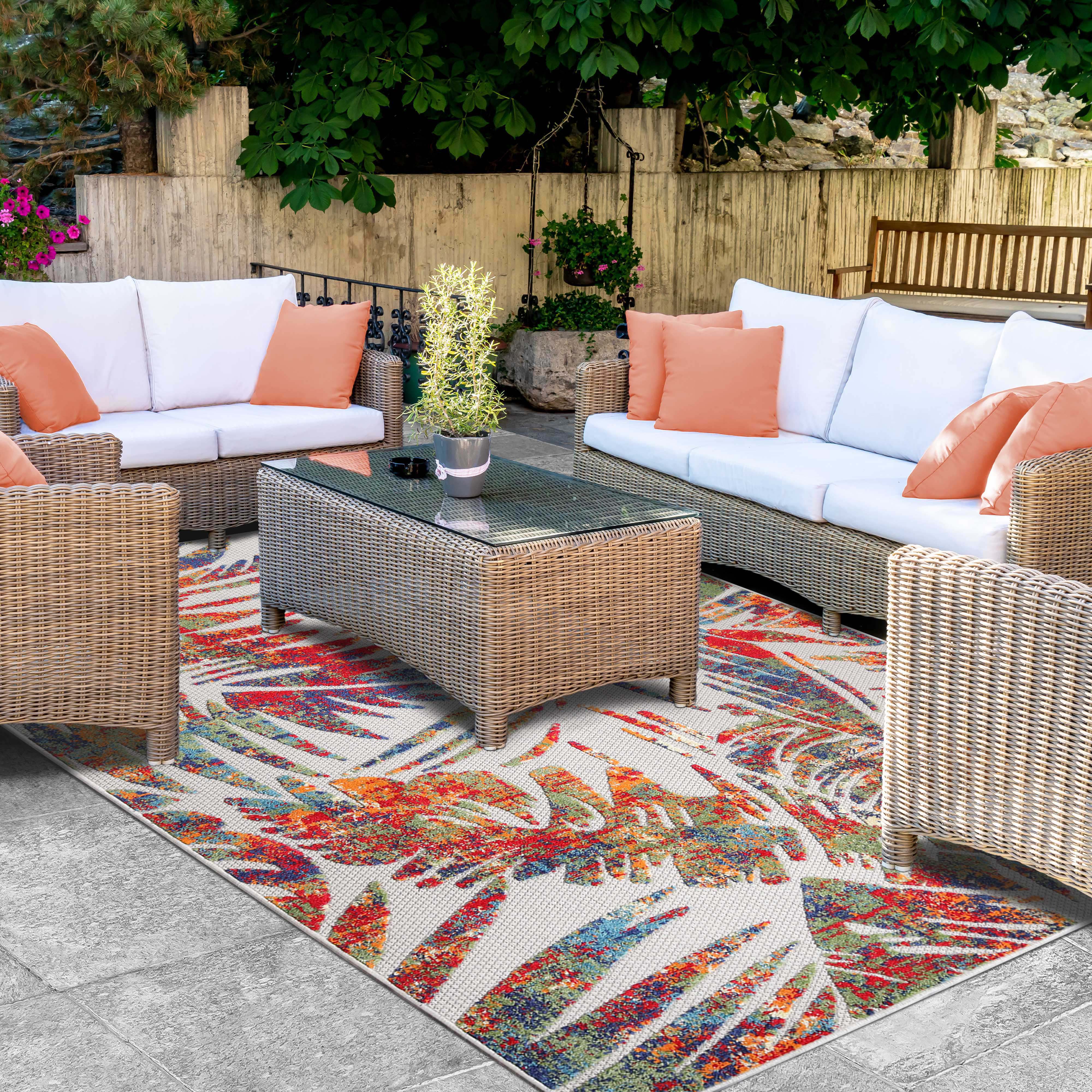 **Siesta Botanical Leaves Modern Indoor/Outdoor Area Rug or Runner Rug – Boho Chic Home Decor for Living Room, Bedroom, Patio & Entryway**