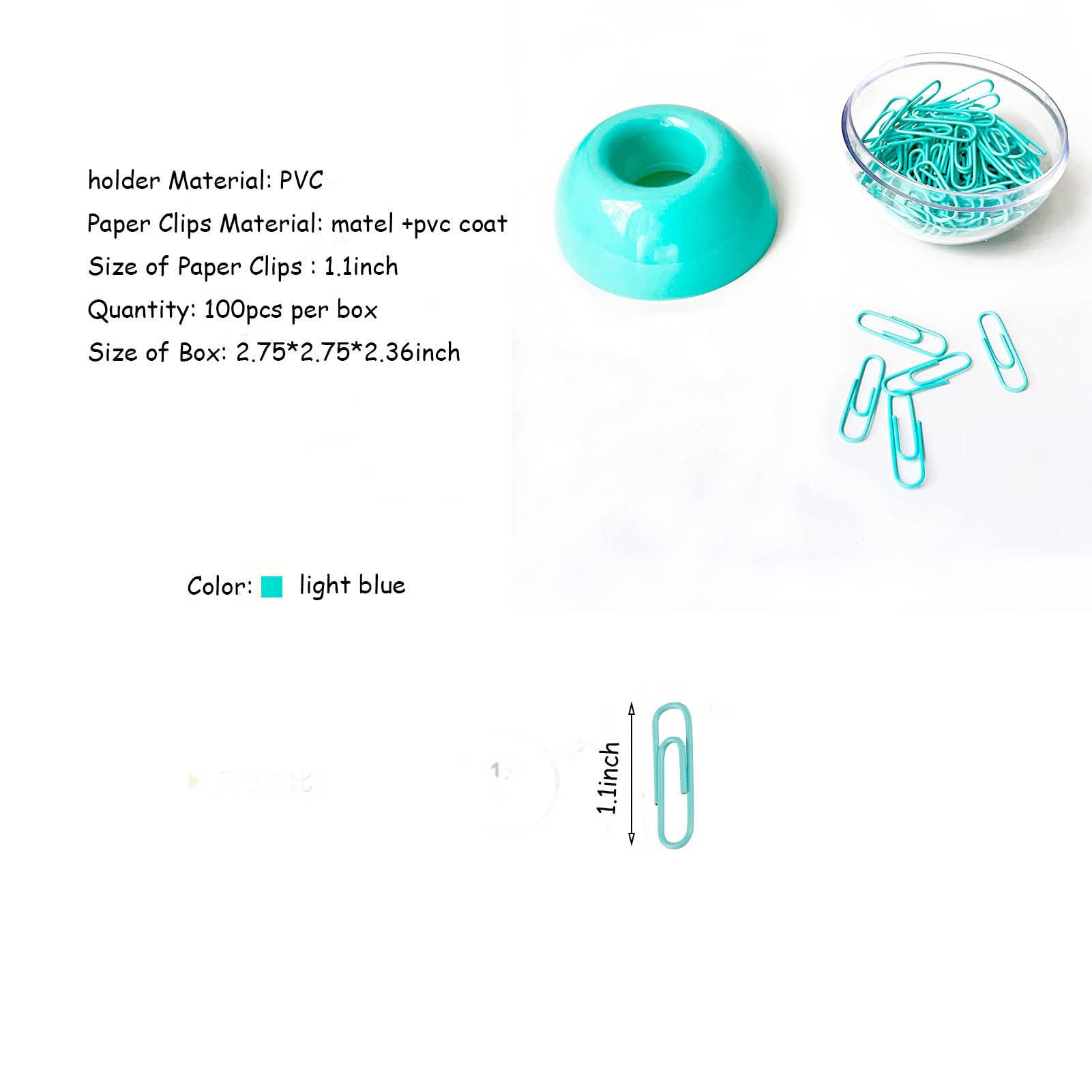 Teal Paper Clips Holder with 100pcs 1.1 Inch Mint Green Paper Clips - Office Desk Organizer Accessories for Files, Documents & School Supplies - Perfect for Office, Home & Classroom Organization
