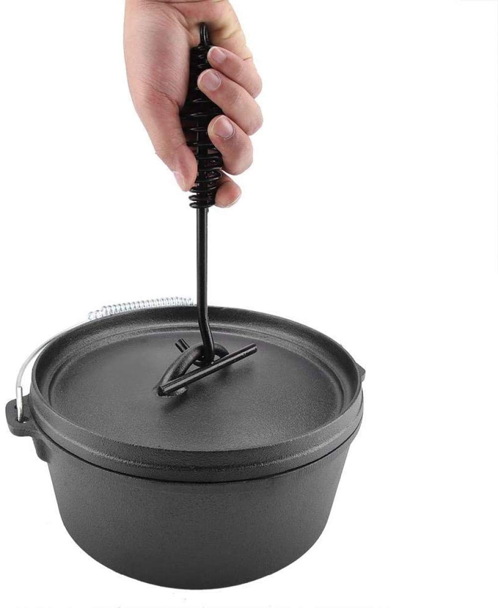 25cm Non-Stick Dutch Oven with Lid & Hook - Cast Iron Camping Cookware for Outdoor BBQ, Camping & Backpacking - Perfect for Stews, Baking & Open-Fire Cooking