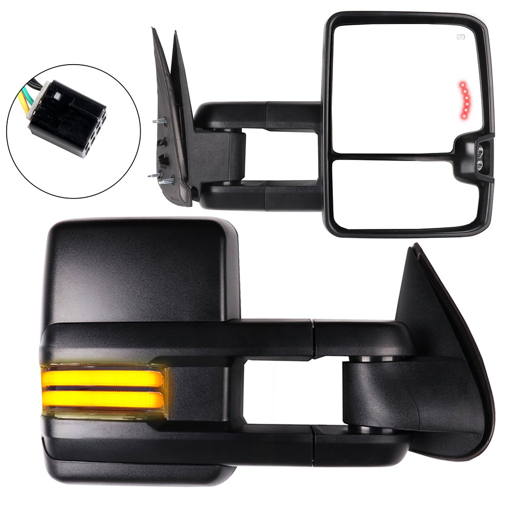 ROADFAR Power Heated Towing Mirrors for 1999-2002 Chevy Silverado & GMC Sierra Pickup Trucks - LED Turn Signal, Running Lights, Black Housing (Left & Right Side) - Perfect for Towing, Camping & Off-Road Adventures