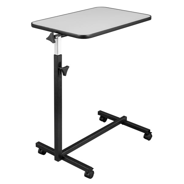 Adjustable Rolling Bedside Table with Brakes - Sturdy MDF & Iron Frame, 4-Wheel Mobility in Silver Grey - Perfect for Small Spaces, Nursing Homes & Dorm Rooms