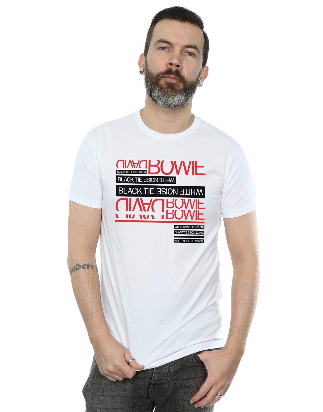 David Bowie Vintage Black Tie White Noise Graphic T-Shirt for Men - Casual Music Tee for Concerts, Parties & Everyday Wear