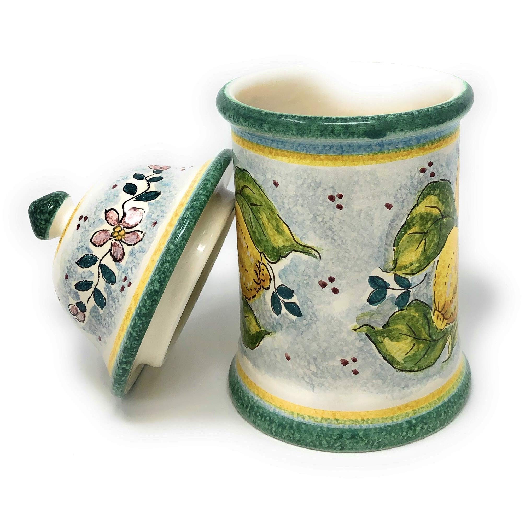 Italian Ceramic Biscuit Cookies Jar - Hand Painted Tuscan Art Pottery Decorated in Italy | Perfect for Kitchen Storage & Home Decor