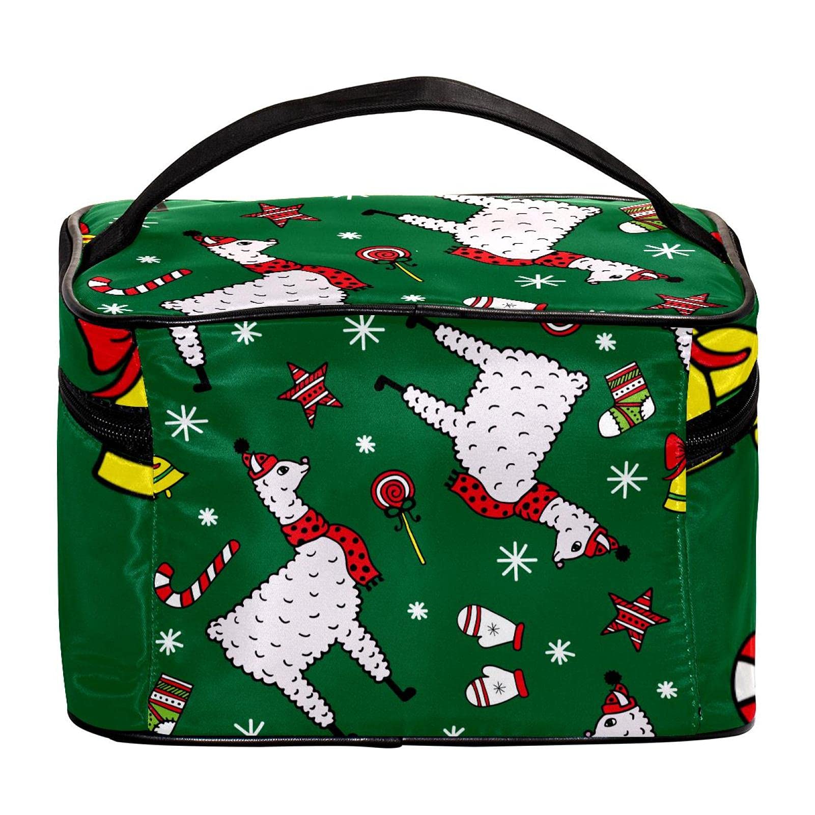 Christmas Llama Pattern Travel Makeup Bag - Large Waterproof Cosmetic Organizer with Zipper for Women & Girls - Perfect for Holiday Gifts, Vacation Trips & Daily Beauty Storage