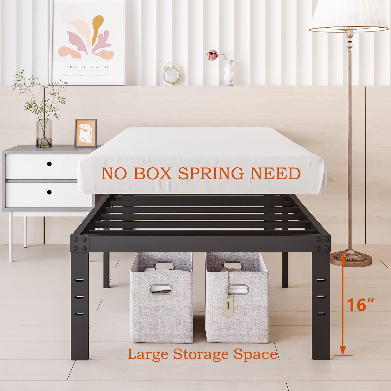 COMASACH 18 Inch Heavy Duty Metal Twin Size Bed Frame - No Box Spring Needed, Under Bed Storage, 2000Lbs Weight Capacity | Sturdy Black Mattress Foundation for Kids, Teens & Guest Rooms (Easy Assembly, Noise-Free Design)