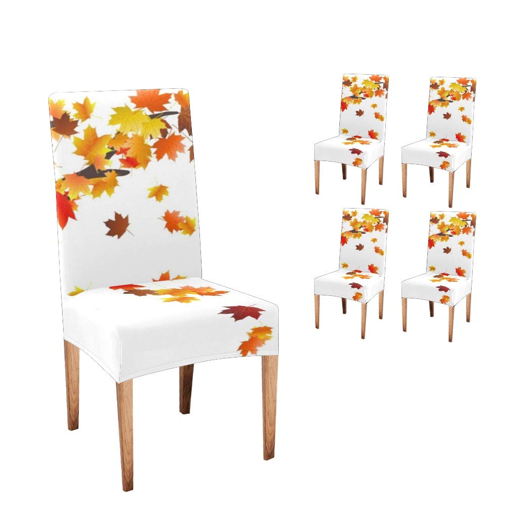 Anneunique CUXWEOT Dining Chair Covers Set of 4 - Soft Comfortable Slipcovers with Autumn Maple Leaf Design for Kitchen, Restaurant & Party Decor - Waterproof Seat Protectors for Home & Office Use