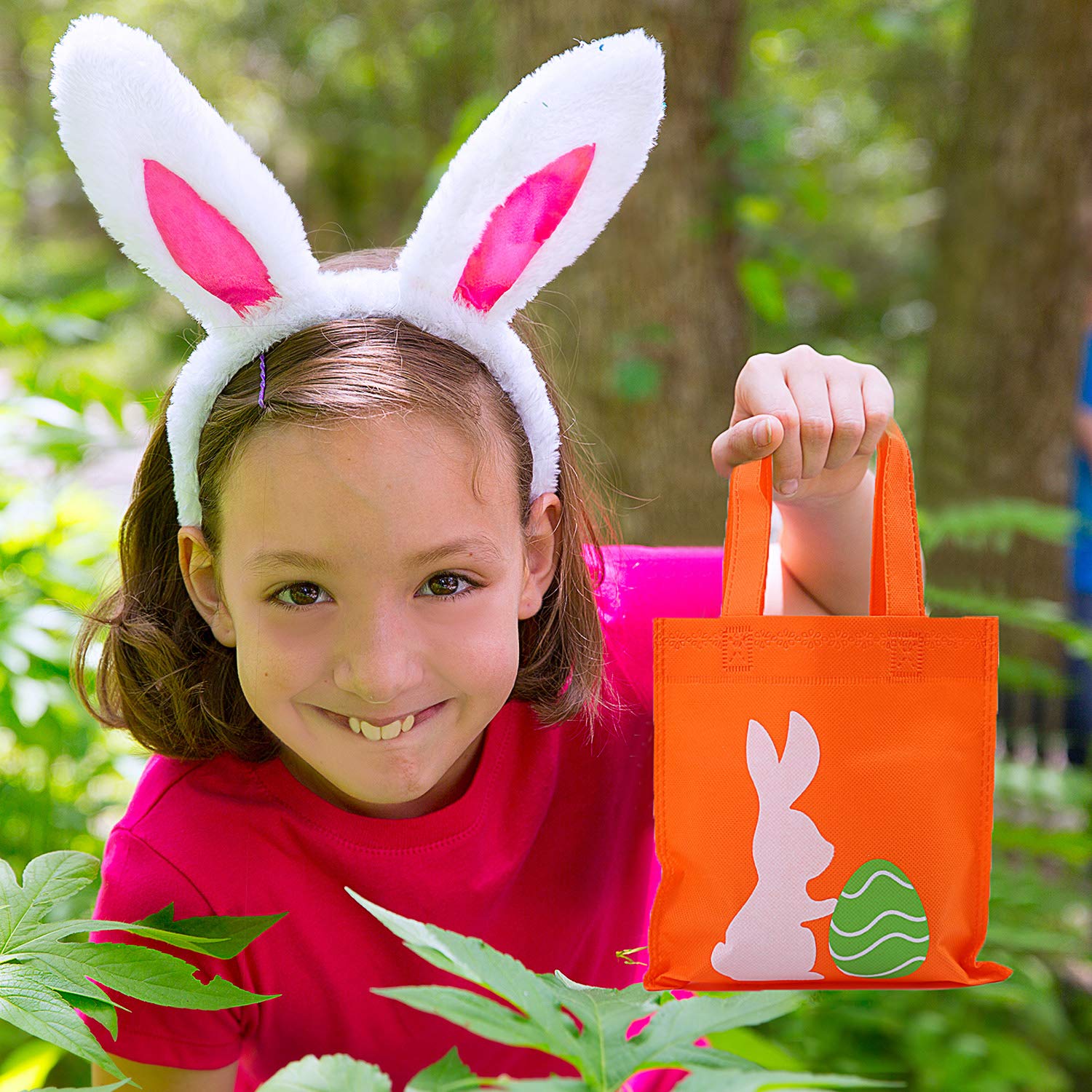 Elcoho 30-Piece Easter Bunny Treat Bags - 8x8 Inch Non-Woven Reusable Goodie Bags with Handles for Easter Party Favors, Egg Hunts & Spring Celebrations