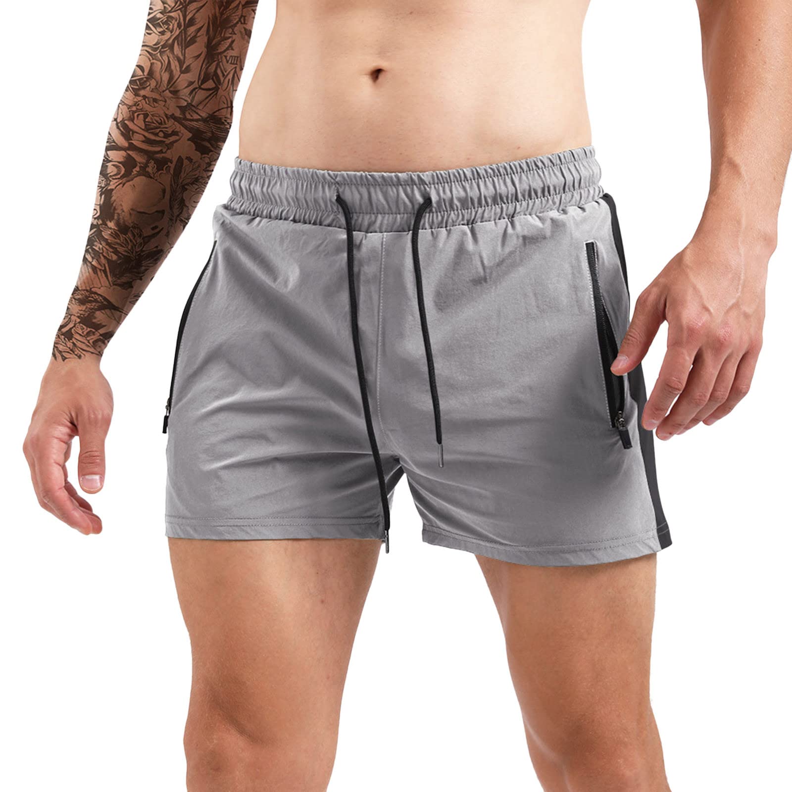 LindoMaker Men's 5 Inch Inseam Cotton Shorts - Relaxed Fit Lightweight Athletic Running Shorts for Travel, Gym & Outdoor Activities