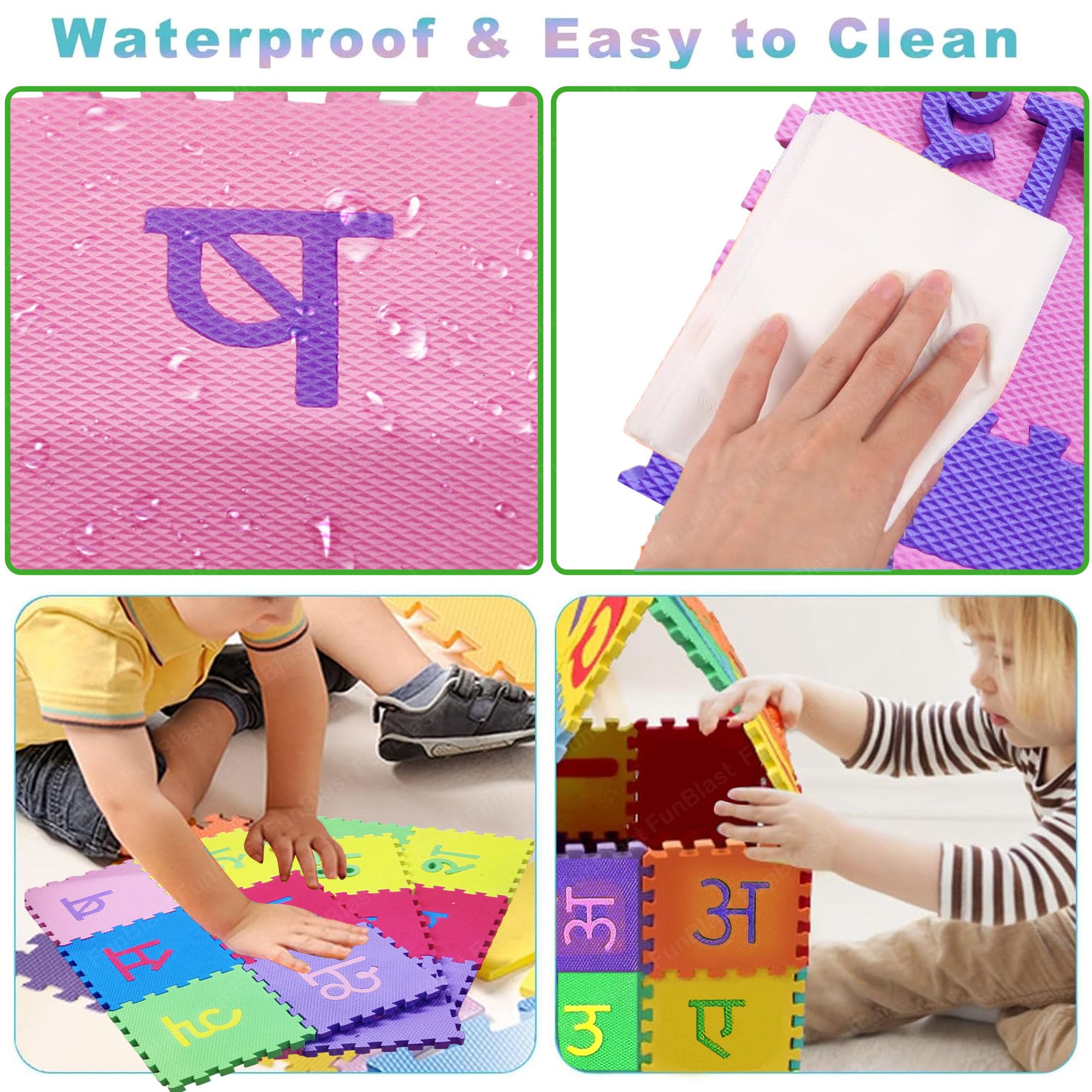 FunBlast 48-Piece Hindi Alphabet Foam Puzzle Mat for Kids - Colorful Interlocking ABC Learning Tiles for Playroom & Classroom Educational Activities