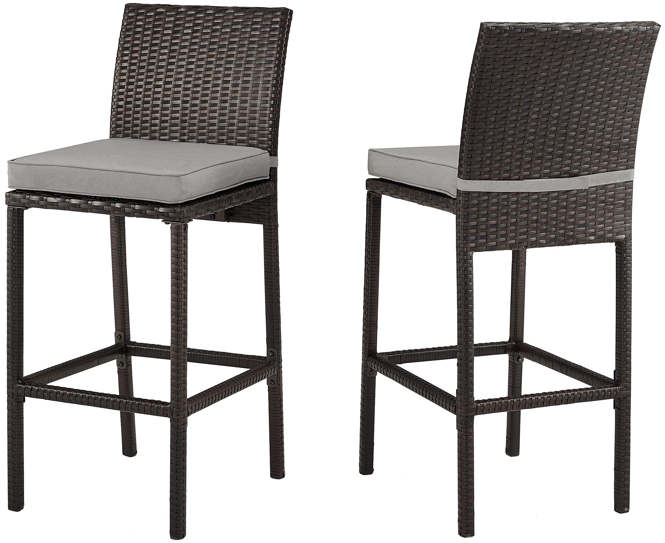 Crosley Furniture Palm Harbor Wicker Outdoor Bar Stools Set of 2 - Brown with Gray Cushion - Patio, Backyard & Balcony Bar Stools for Outdoor Entertaining & Dining