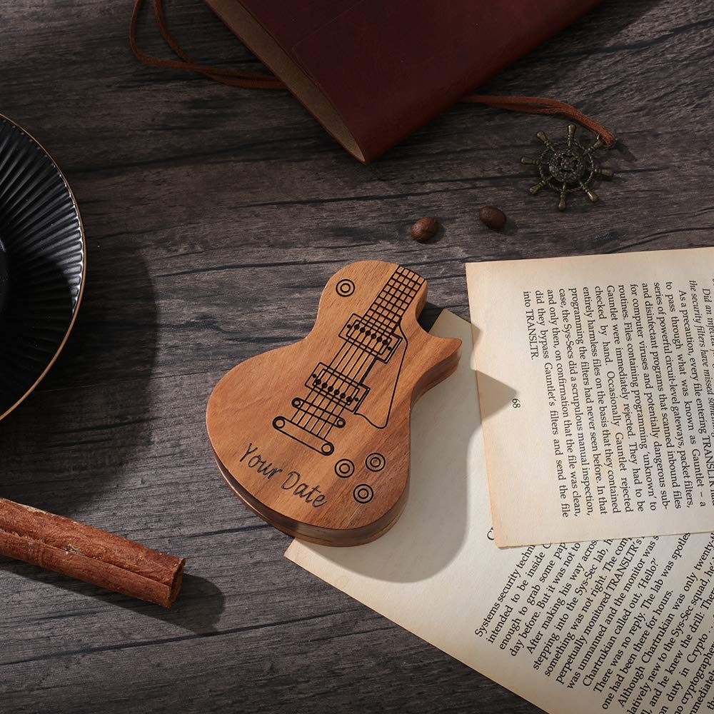Personalized Wooden Guitar Pick Box with 3 Premium Wooden Picks - Acoustic Electric Bass & Ukulele Accessories - Unique Music Gift for Guitar Players & Boyfriends - Perfect for Practice, Performances & Music Lovers