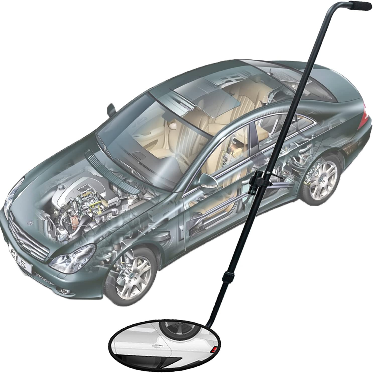 DDHVVOH 2X Magnifying Telescoping Inspection Mirror with LED Light - 30cm Round Flexible Mirror for Automotive, HVAC & Home Repairs - Perfect for Hard-to-Reach Areas
