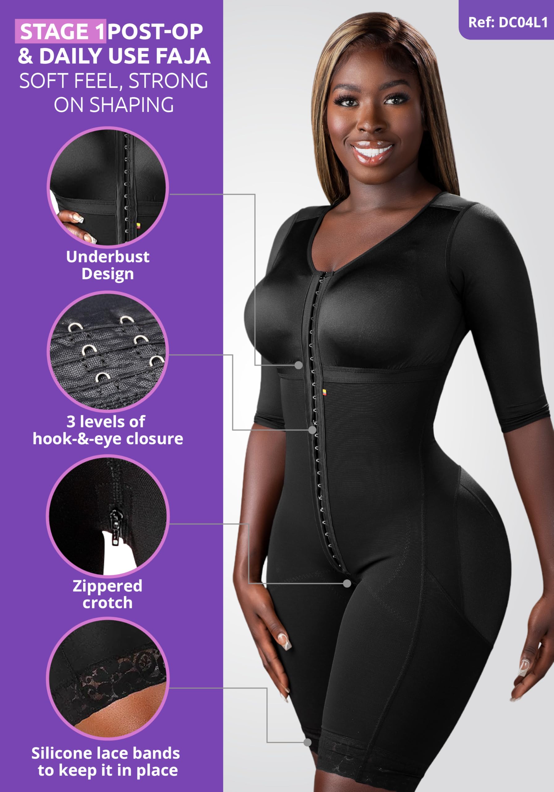 Snatched Body Women's Stage 1 Full Body Shapewear - Post Surgery Compression Garment for BBL, Tummy Control & Waist Training - Perfect for Recovery, Special Occasions & Everyday Wear