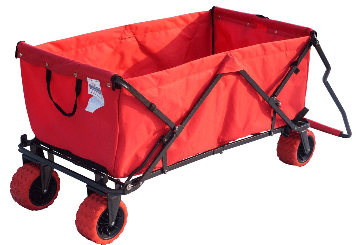 Impact Canopy Folding Collapsible Utility Wagon - Extra Large All-Terrain Wheels Heavy Duty Cart | Perfect for Camping, Beach Trips, Gardening & Outdoor Adventures (Red)