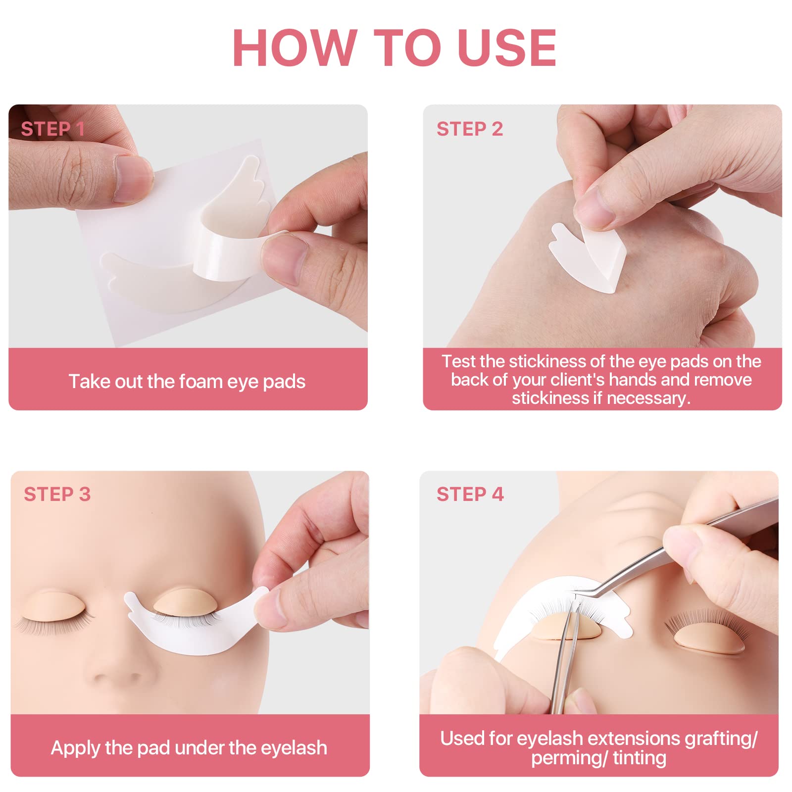 100 Pairs Foam Eye Pads for Lash Extensions - Hypoallergenic, Lint Free & Latex Free Under Eye Pads - Essential Eyelash Technician Supplies for Professional Lash Application & Beauty Salon Use