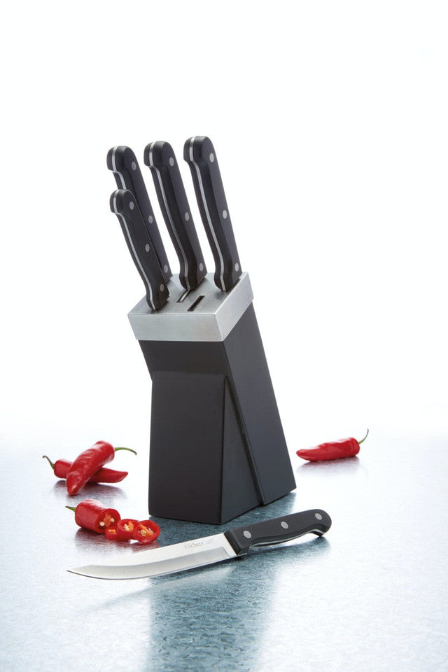 KitchenCraft 5-Piece Stainless Steel Knife Set with Wooden Block - Premium Kitchen Knives for Chopping, Slicing & Dicing - Perfect for Home Chefs & Cooking Enthusiasts