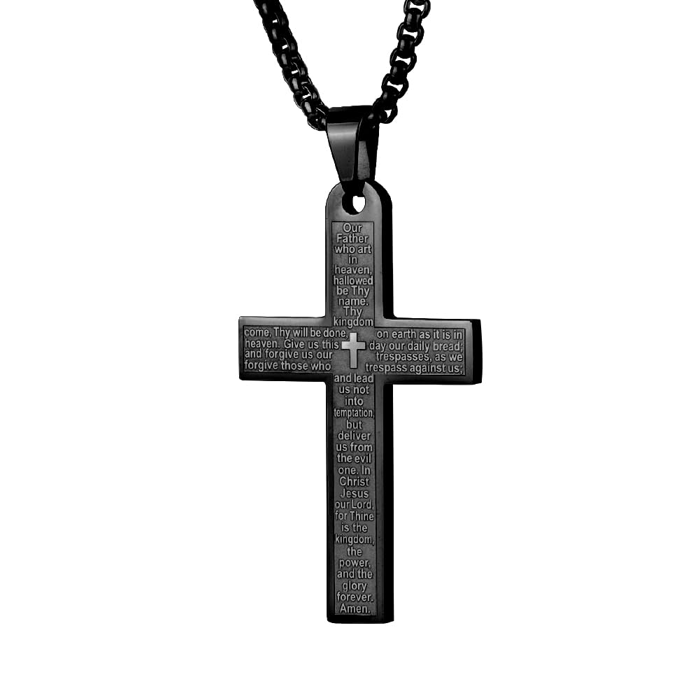Stainless Steel Cross Pendant for Car Mirror - Men's Bible Verse Necklace for Driving Protection