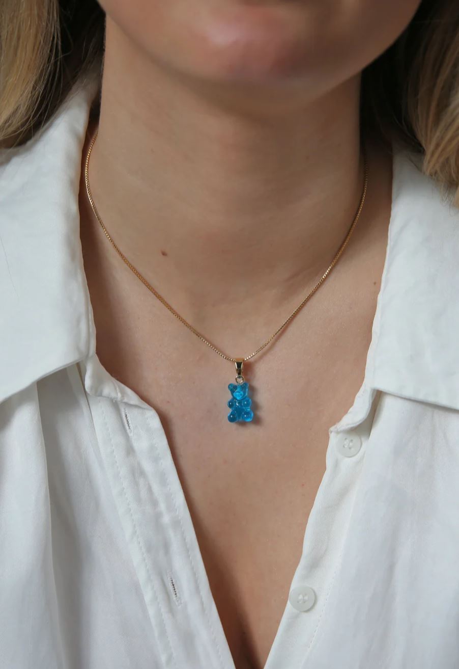 Vintage Bear Translucent Pendant Necklace with Gold Plated Connector - Perfect for Gift Giving, Fashion Jewelry & Boho Style Outfits