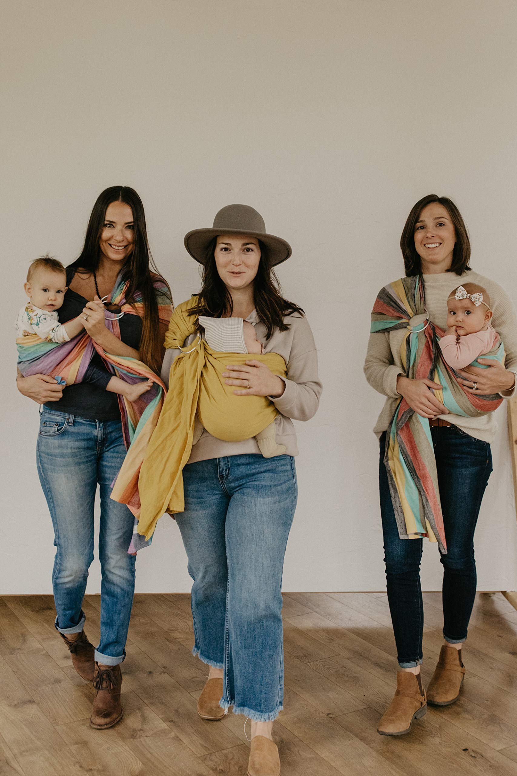 Soft Bamboo Linen Baby Wrap Carrier - Adjustable Ring Sling for Newborns to Toddlers, Machine Washable & Natural Plant Dyes | Perfect Baby Shower Gift, Ergonomic Support for Hands-Free Parenting (Rainbow Design)