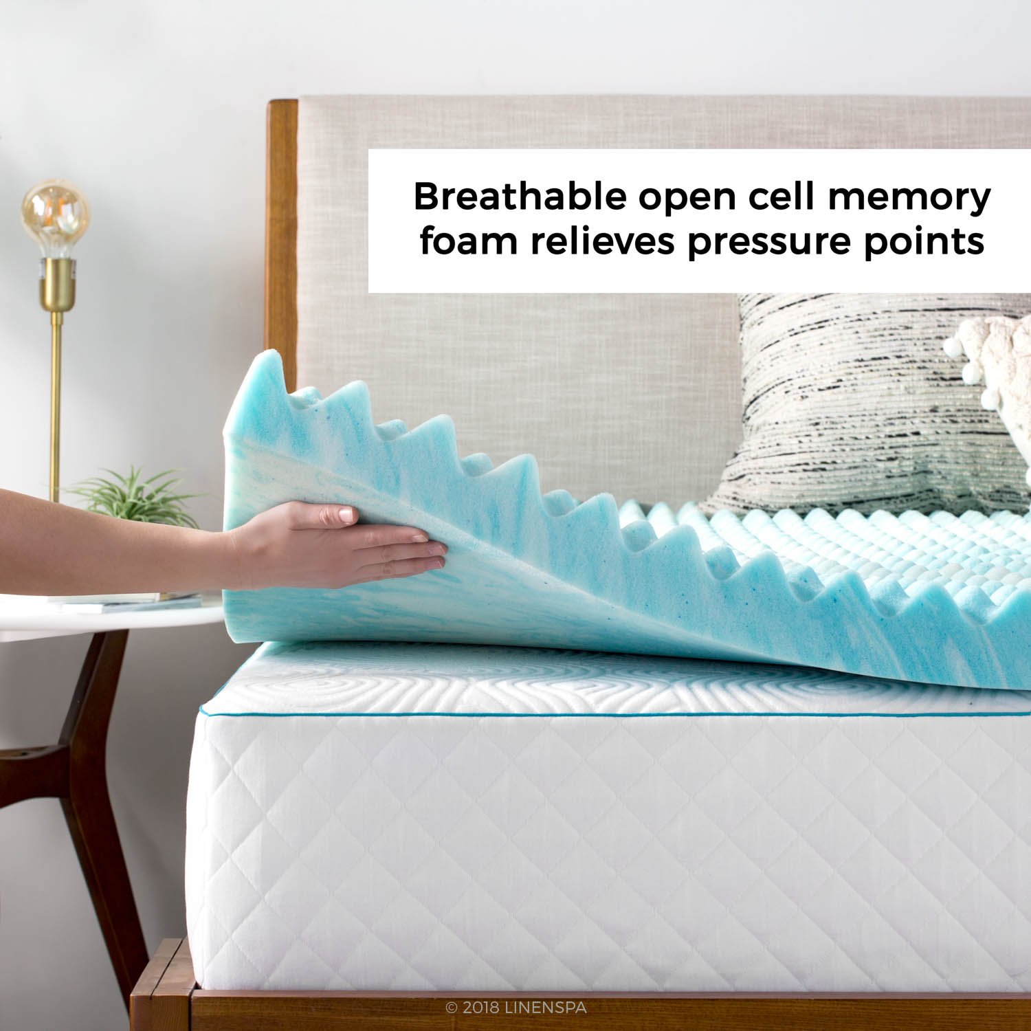 Linenspa 3 Inch Gel Memory Foam Mattress Topper - Twin XL Size, Blue Swirl Design | Pressure Relief & Airflow Technology for Better Sleep | Perfect for Guest Beds, Dorm Rooms & Home Comfort Upgrade