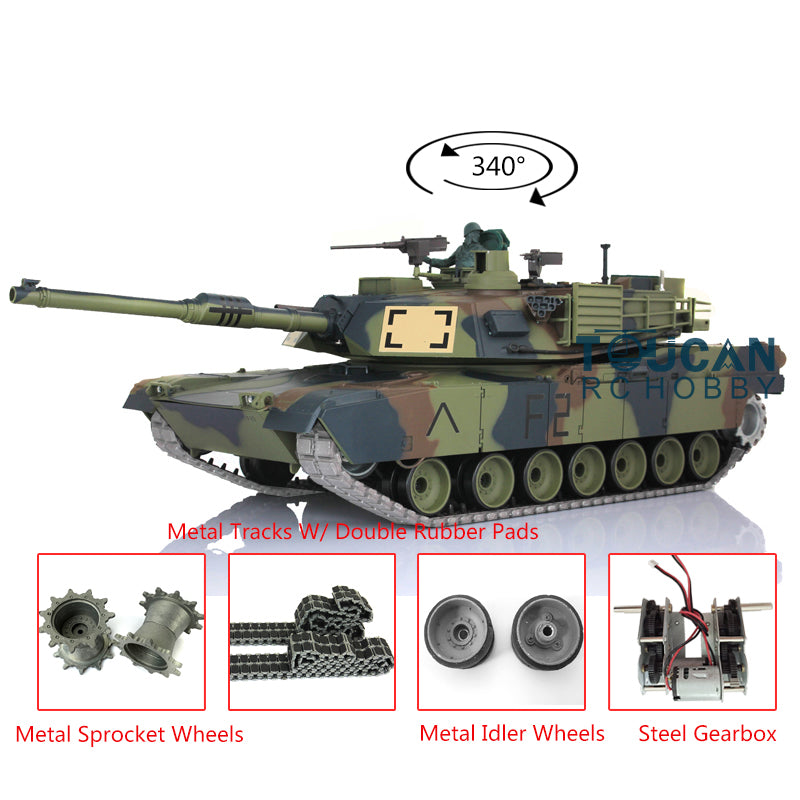 1/16 Scale 7.0 Henglong USA M1A2 Abrams RTR Remote Control Tank with Metal Tracks & Rubber Pads - 340° Turret Rotation, Steel Gearbox - Perfect for Military Enthusiasts, RC Hobbyists, and Outdoor Battle Scenes