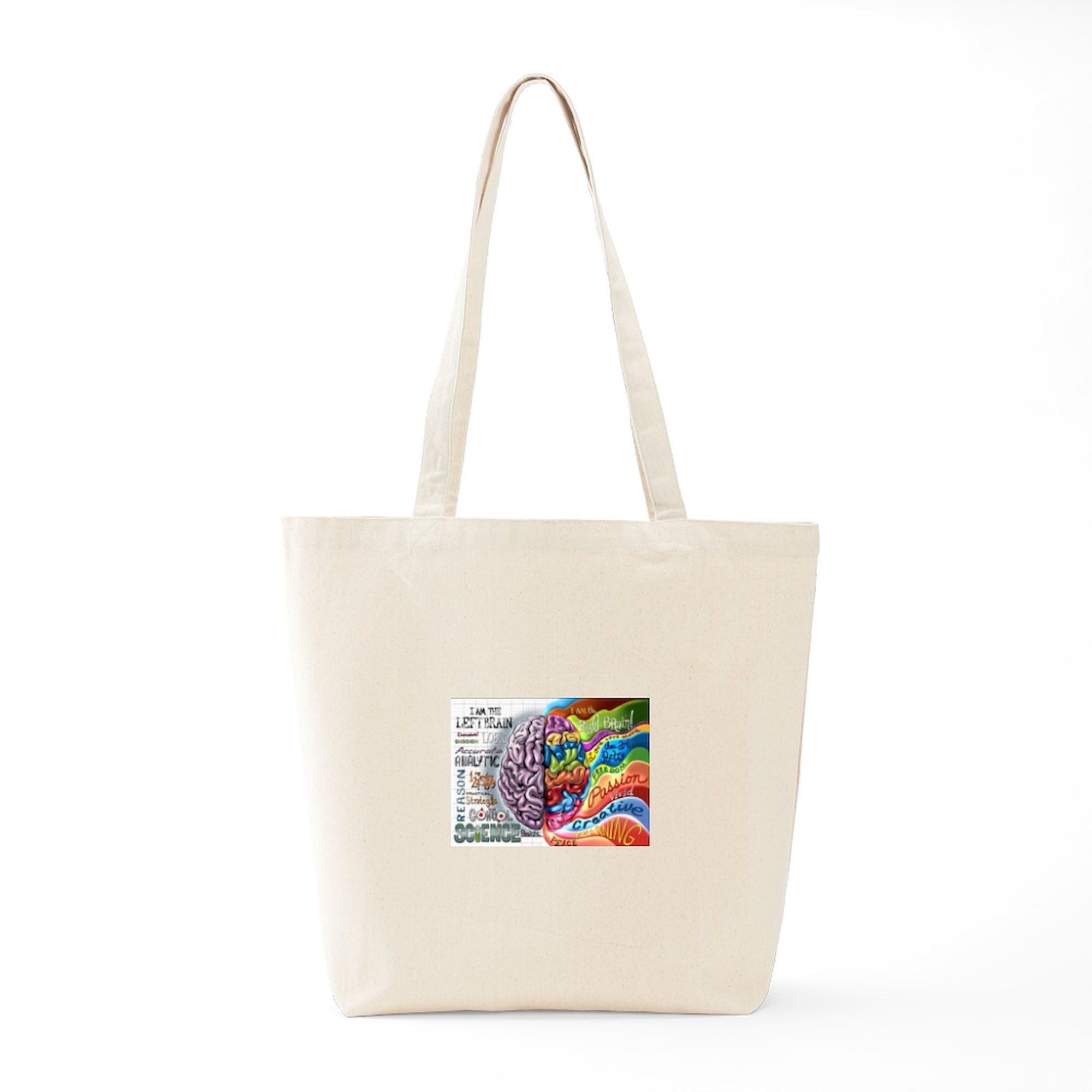 Left Brain Right Brain Tote Bag - Natural Canvas Reusable Shopping Bag for Work, School & Grocery - Funny Gift for Science Lovers & Students