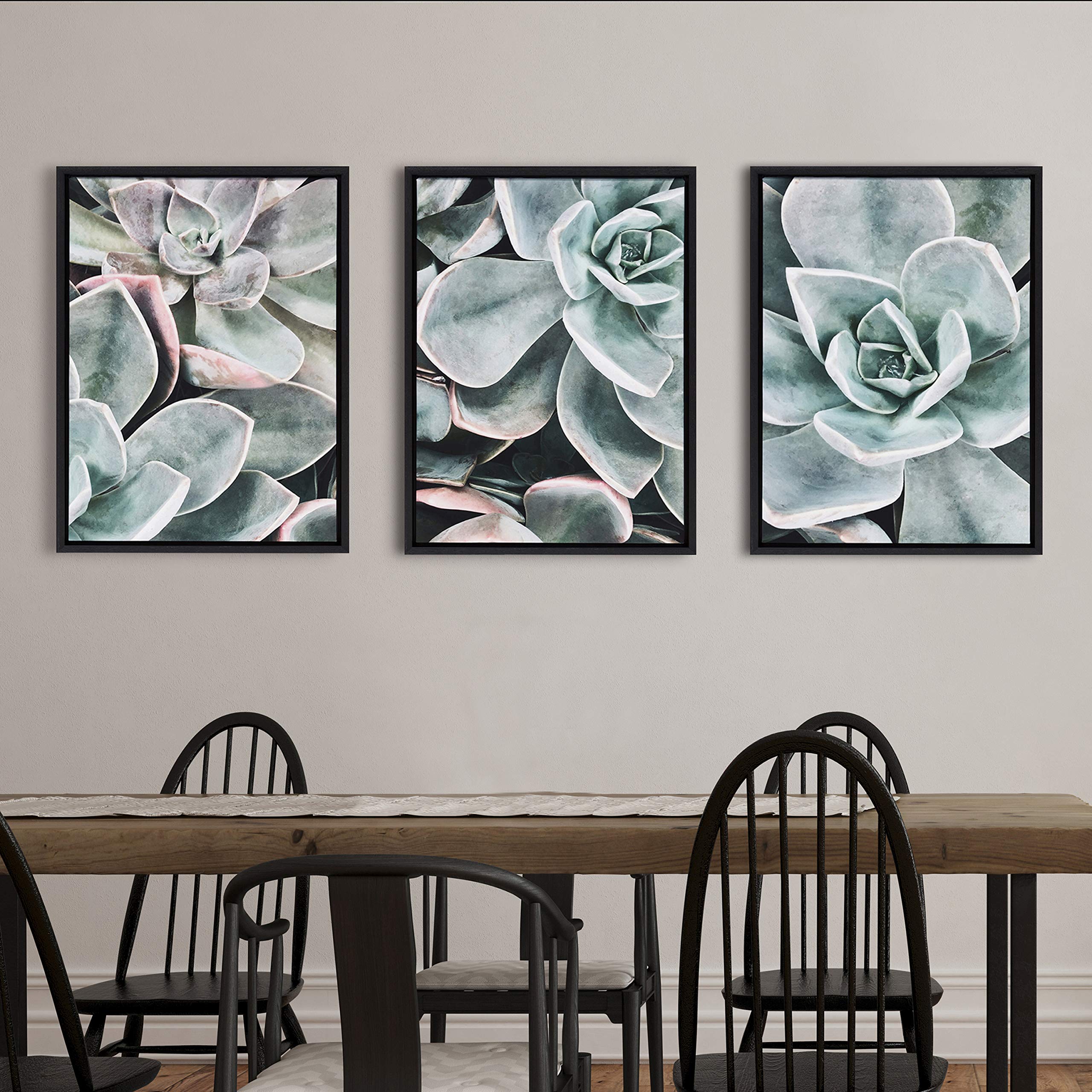 Kate & Laurel Sylvie Framed Succulent Canvas Wall Art Set of 3 - 18x24 Inch Black Botanical Prints for Living Room, Bedroom & Office Decor | Modern Plant Artwork for Home & Office Interior Design