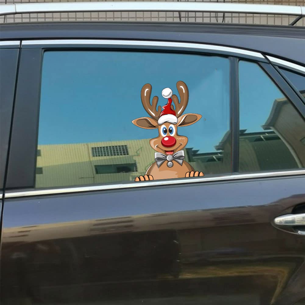 Christmas Reindeer Peeking Window Stickers - Cute Elk Snowman Car Decals, Holiday Bumper Stickers for Home & Auto Decor (Reindeer, 1 Pack) - Perfect for Christmas Party, Winter Home Decor & Car Window Decoration